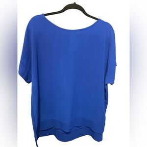 Bobeau short Sleeve Large Tunic  Hi Low Hem Blue Large